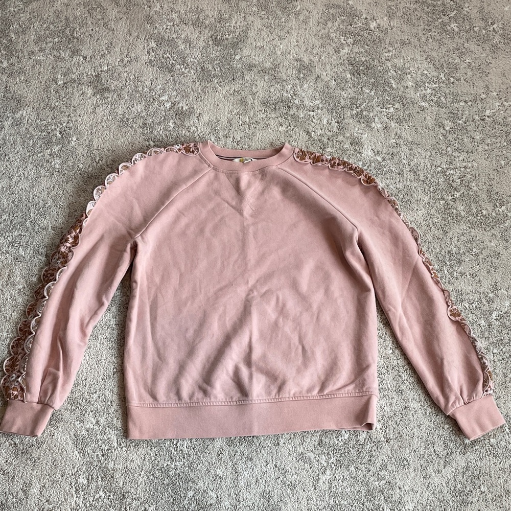 Boden Pink Lace Trim Sweatshirt